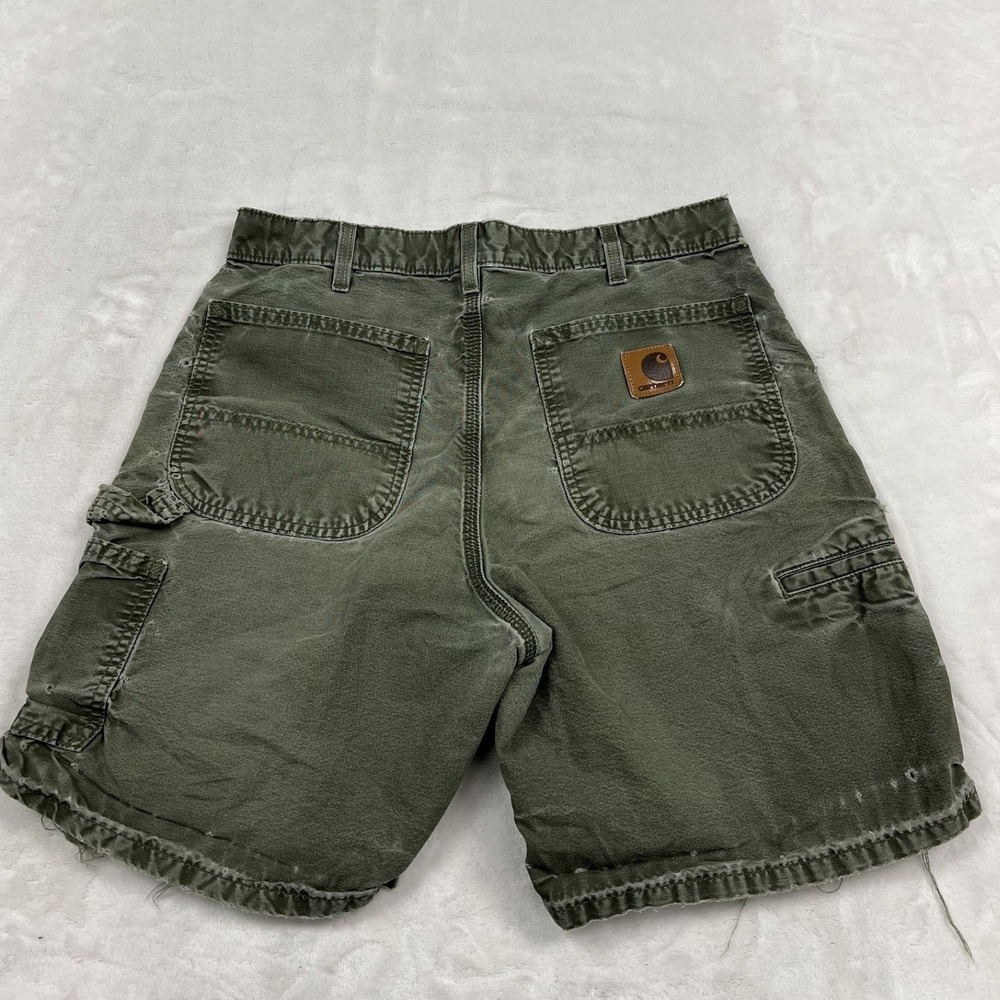 Carhartt Carpenter Shorts Mens 32 Olive Green Distressed Duck Canvas B144OLV